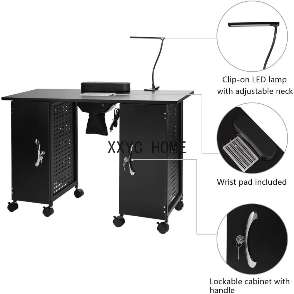 Manicure Table Nail Desk w/Electric Downdraft Vent,Iron Frame Beauty Spa Salon Workstation 43.3x16.9x29.5 Inch (Pack of 1)