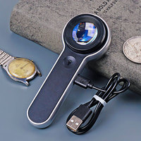10X Handheld Portable Illumination Magnifier Magnifying Glass Loupe Tool Hd Usb Charging with Led Uv Light for Jewelry Reading