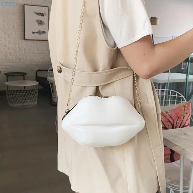 

X7XC Lip Shoulder Bag with Chain Plastic Candy Color Crossbody Purse Coin Bag