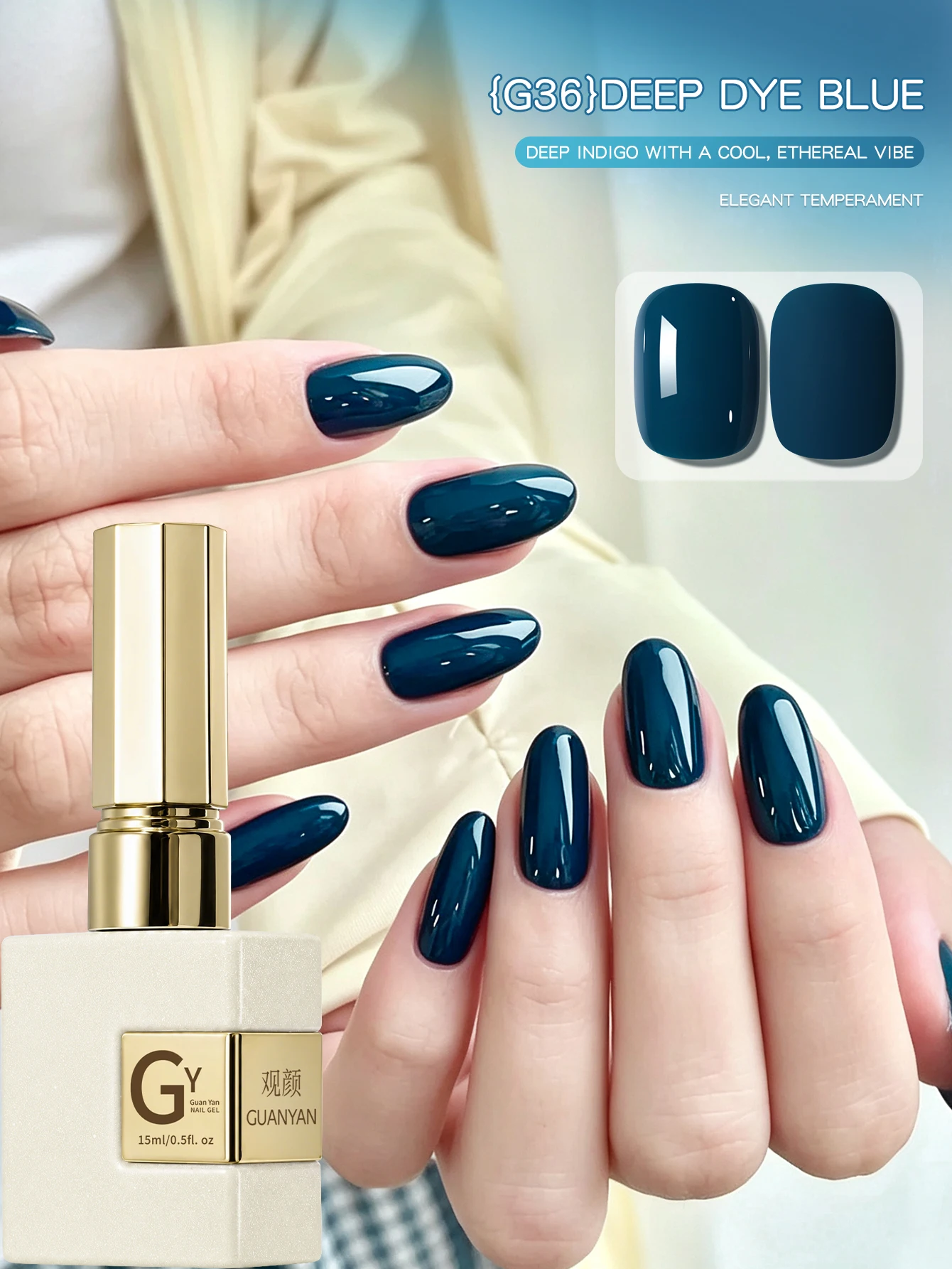 1 Stück 15 ml tiefblauer Gel-Nagellack Starter Pure Soak Off No Wipe Nagelgel-Lack, geeignet für alle Jahreszeiten