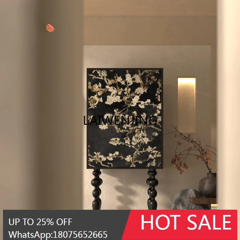 MJY French Edge Lacquer Art Painted Flower and Bird Decoration Living Room Entrance Locker