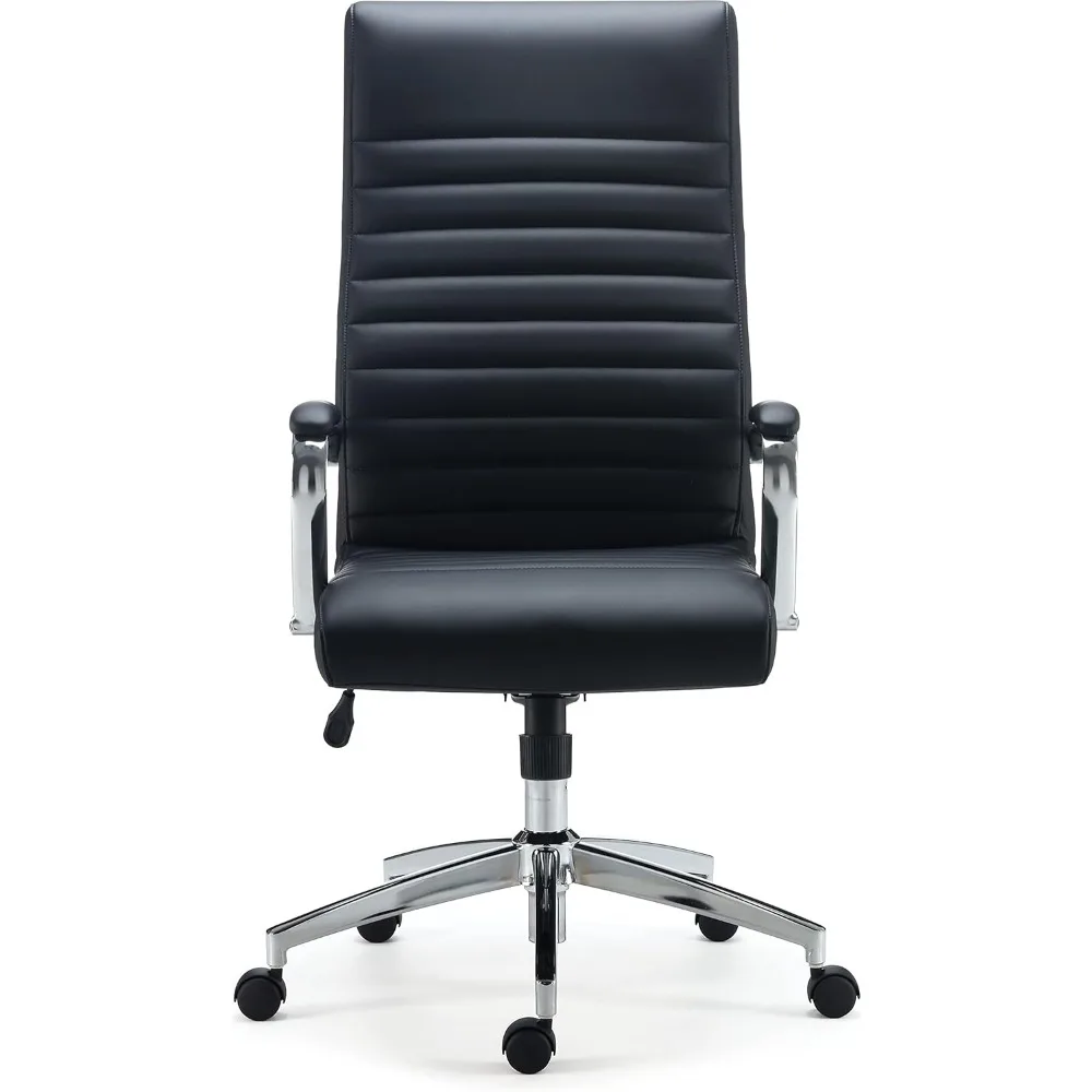 эргономичное вращающееся офисное кресло с высокой спинкой и регулируемой высотой, кожа склеенная, черный