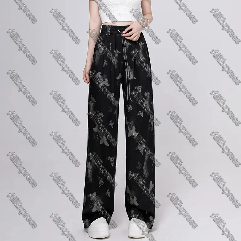 Women's Fashion Water-Media Butterfly Print Loose Wide Leg Casual Pants Spring Summer Trendy Street Style Sweatpants