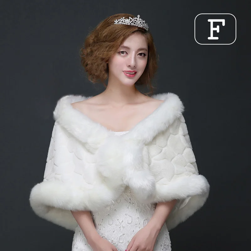 Women Wedding Cloak Ivory Faux Fur Shawl Bridal Winter Warm  Fashion Elegant Bolero Wrap Shawl Bride Jacket Coat Accessories