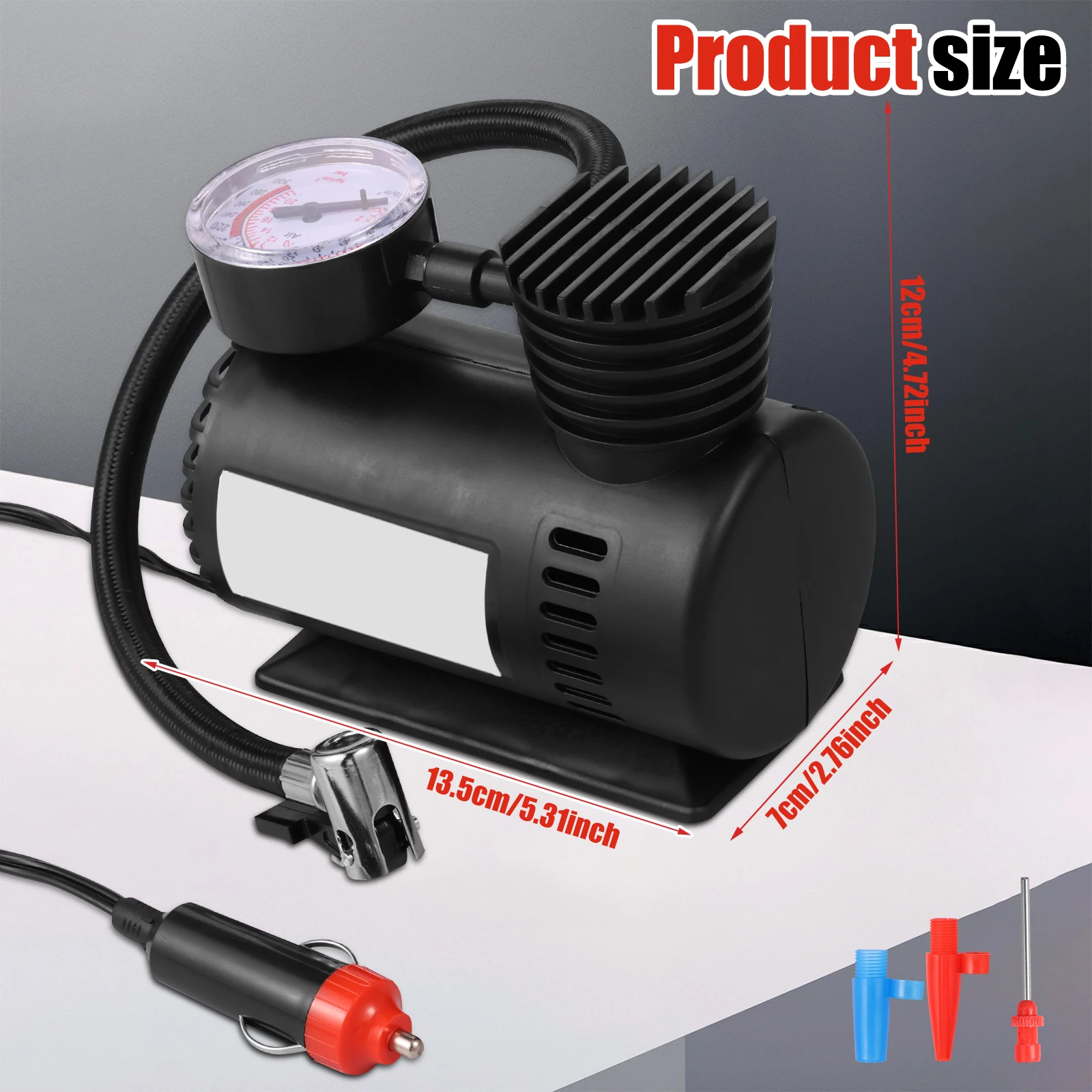 12V Tire Pump with Digital Pressure Gauge Car Vehicle Tire Inflator Portable Lightweight Air Compressor for Bicycle Sports Ball