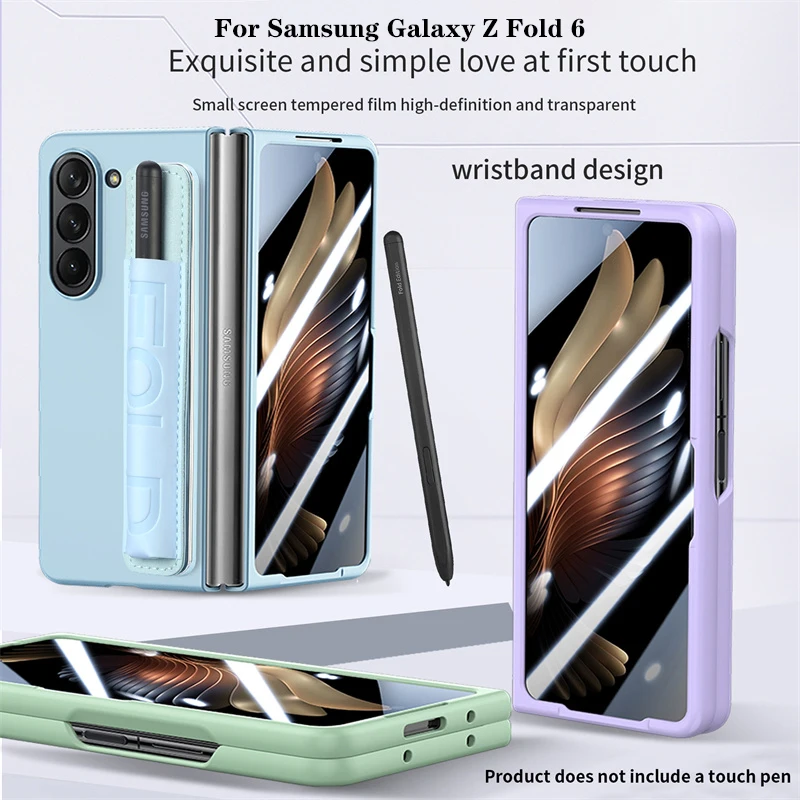 For Samsung Galaxy Z Fold 6 5G Luxury Wristband Insert Pen Folding Phone Case For Samsung Z Fold 5 6 Screen Glass Protector Case