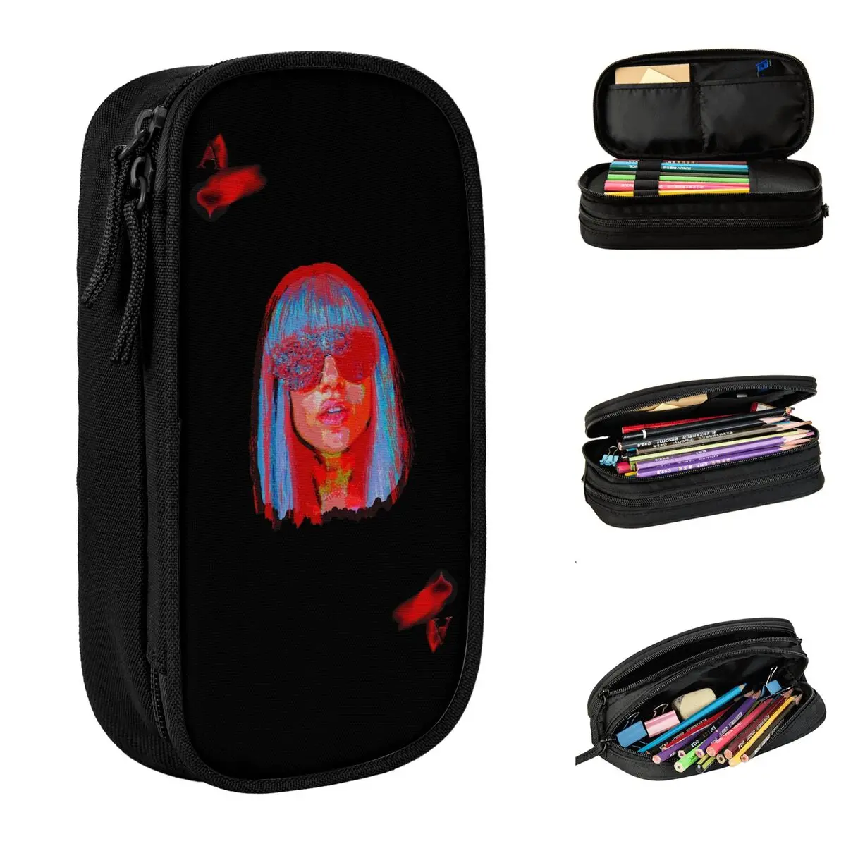 Fashion Poker Face Lady Gaga Pencil Case Pencilcases Pen Box for Student Big Capacity Bag Students School Cosmetic Stationery