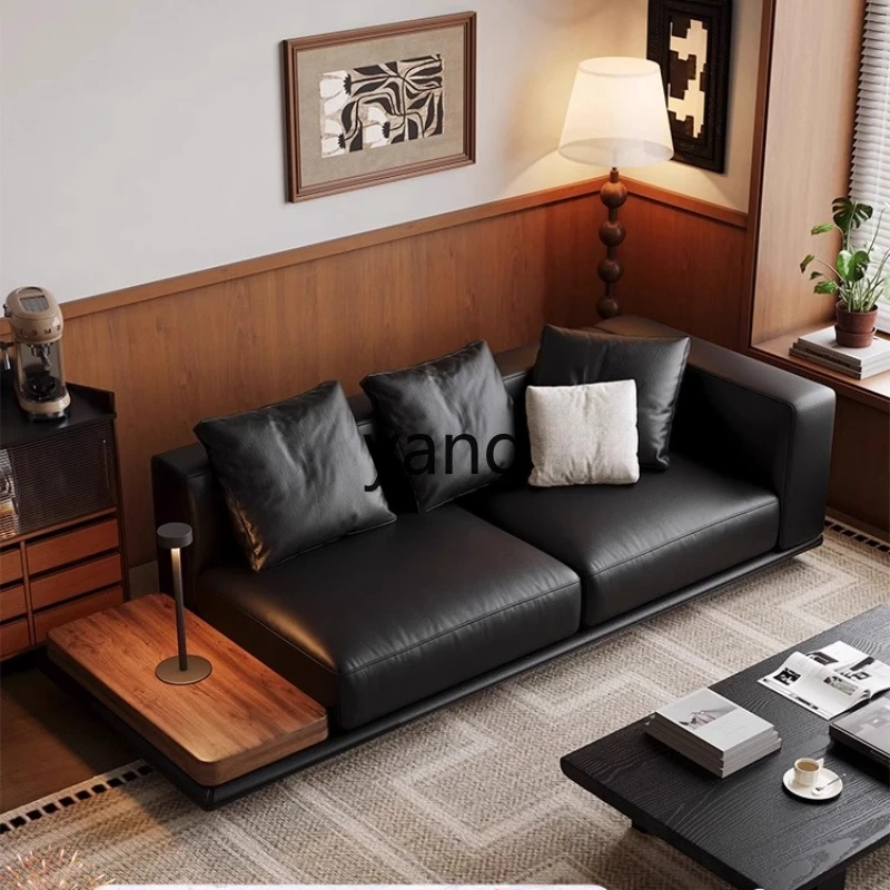 

TGF antique living room horizontal hall horizon sofa retro black leather straight sofa