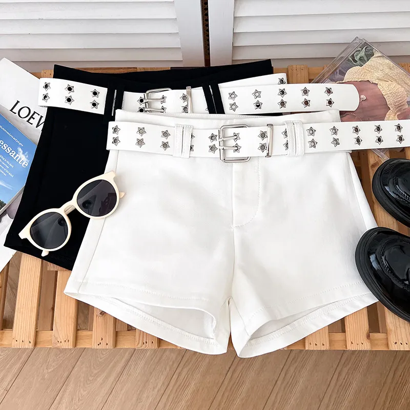 Women Black Gothic Y2K Shorts Micro Boot Shorts Vintage Slim Fitted Y2k Club Party Casual Short With Belt Hot Pants 2026 Summer
