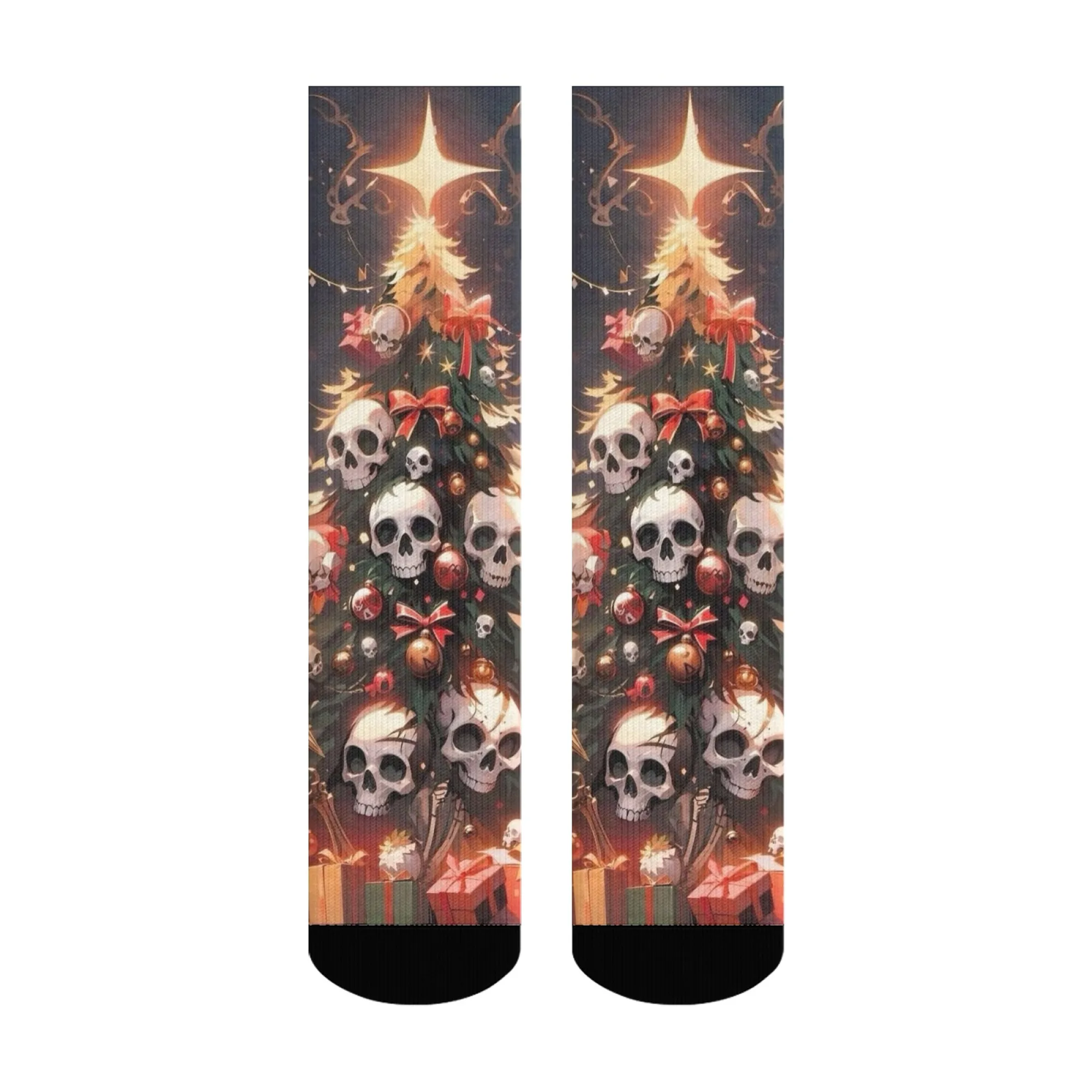 팝 문화 테마 남성용 크루 양말 야외 여행 하이킹 및 사이클링을 위한 속건성 통기성 독특한 해골 크리스마스 트리 프린트