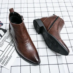 Men Chelsea Boots Patent Leather Autumn Fashion Brogue Shoe Comfortable Brand Black/Brown Safety Gladiator Ankle Flats Cool Gift