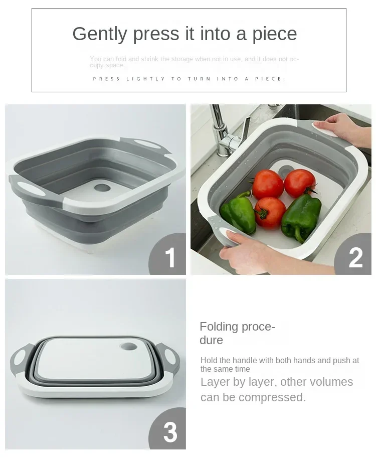 Household Folding Vegetable Basin Chopping Board Cutting Board Portable Kitchen Sink Foot Bucket Washbasin Outdoor Camping Basin