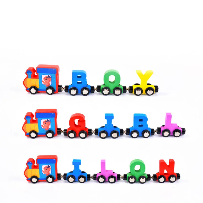 26 pièces lettres magnétiques Train créatif coloré Cognition jouet en bois apprentissage voiture Montessori assemblage pour enfants jouets éducatifs