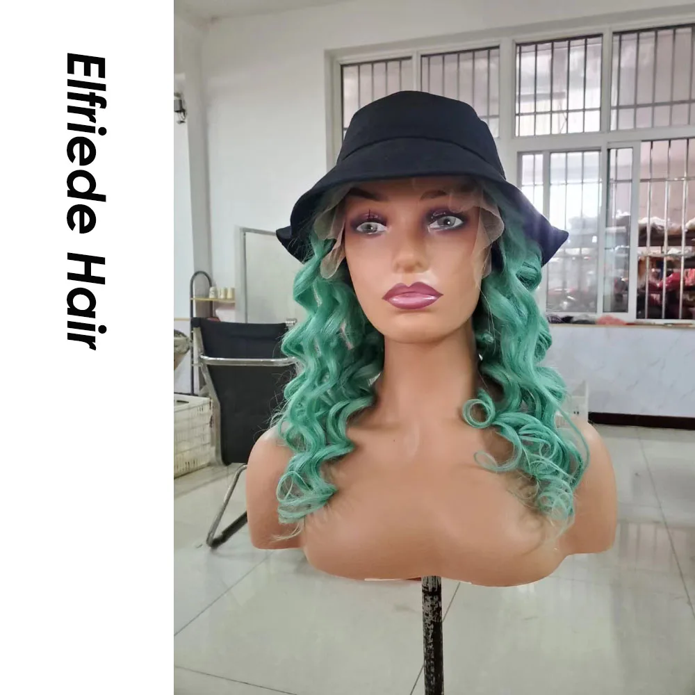 Elfriede Dark Root Ombre Green Colored Loose Wave Lace Wigs for Women Breathable 13X4 HD Lace Frontal Wig Remy Human Hair Wigs