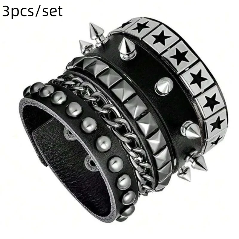 Hete Aanbieding 1 Set Punk Armbanden voor Heren Dames Punk Gothic Spijker Rivets PU Lederen Armband Bangles Hip Hop Party Sieraden Cadeau