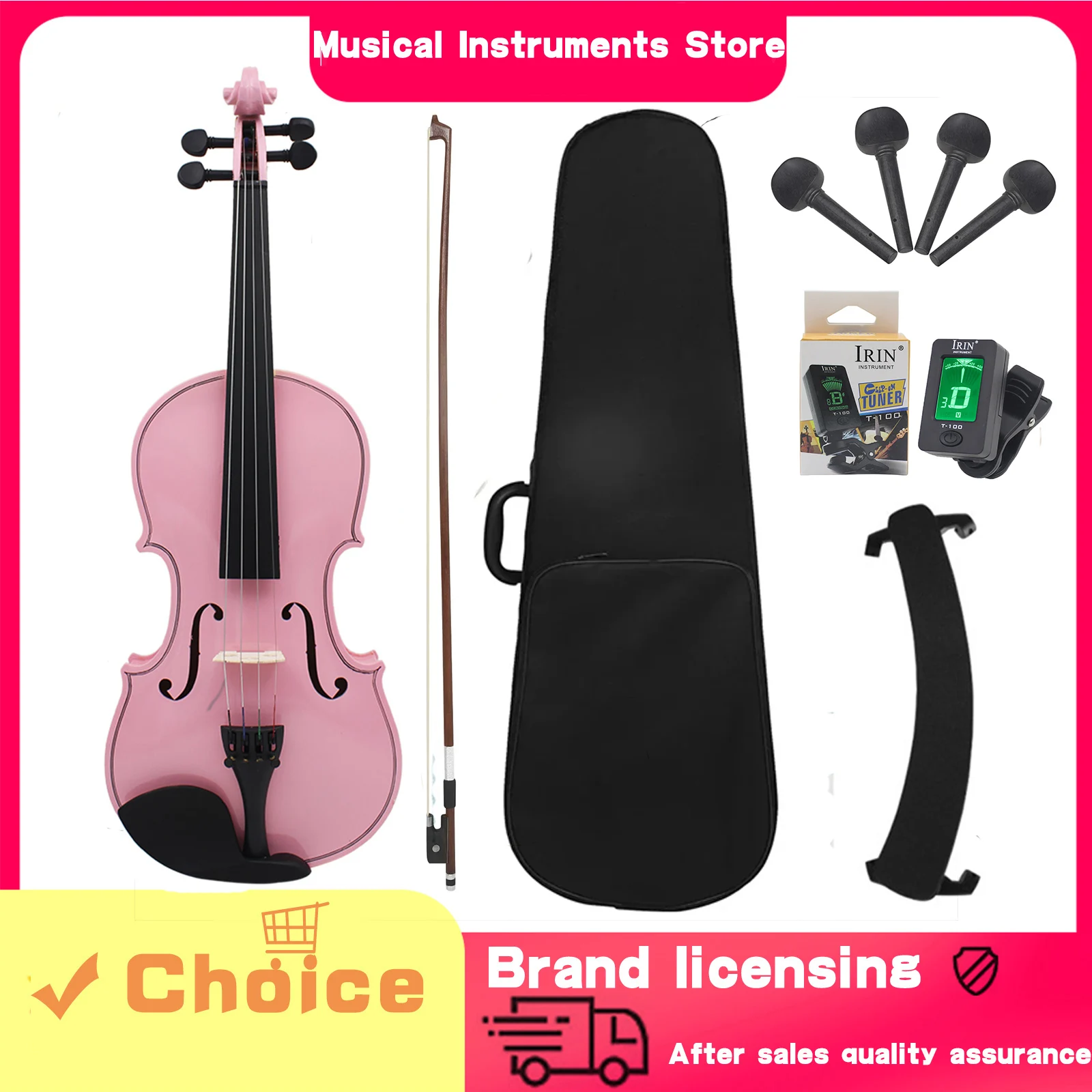 

IRIN 4/4 Violin Popular Solid Wood Violin Professional Pink Beginner Practice Violin With Case Bow Tuner Accessories ﻿