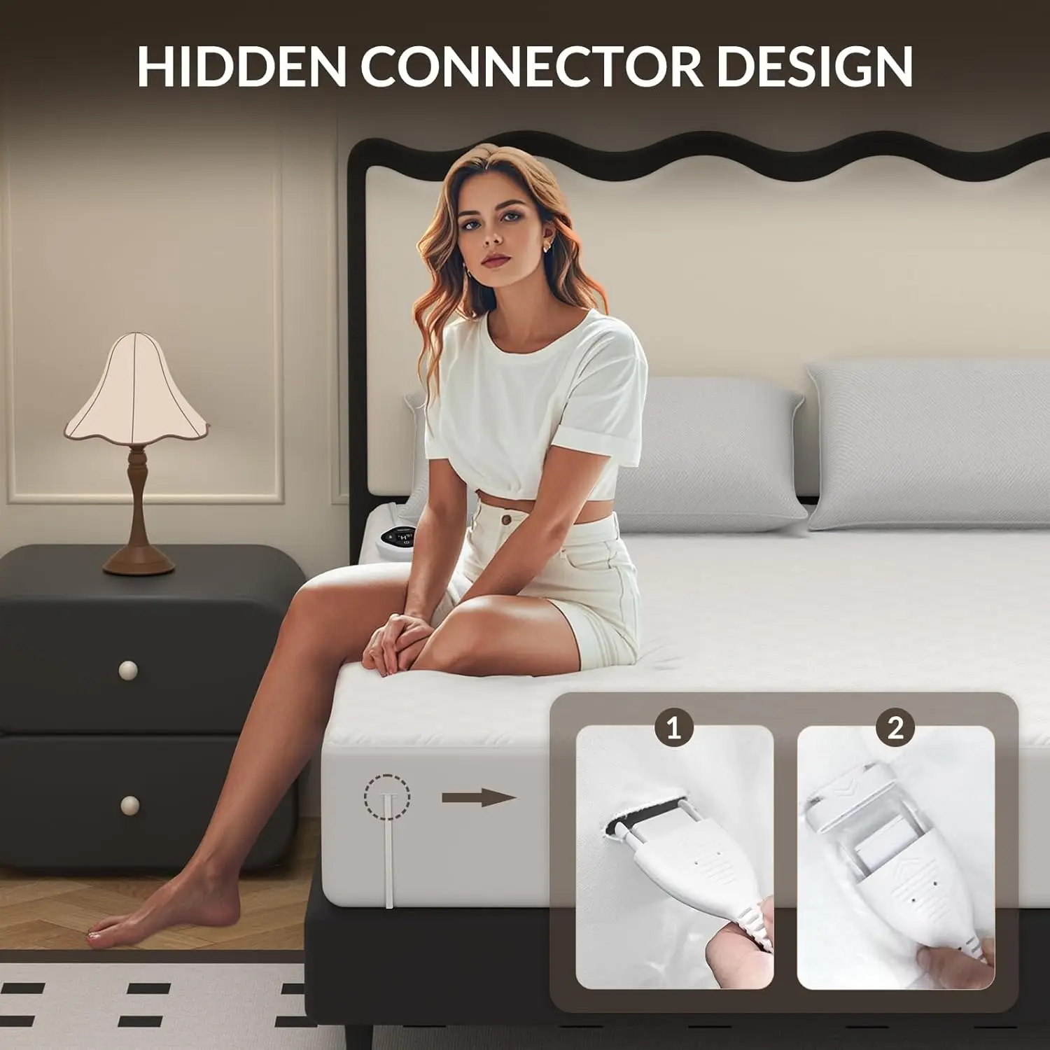 وسادة مرتبة تسخين كهربائية بحجم كوين مع تحكم مزدوج المنطقة، تسخين مسبق، 10 مستويات حرارية، مؤقت