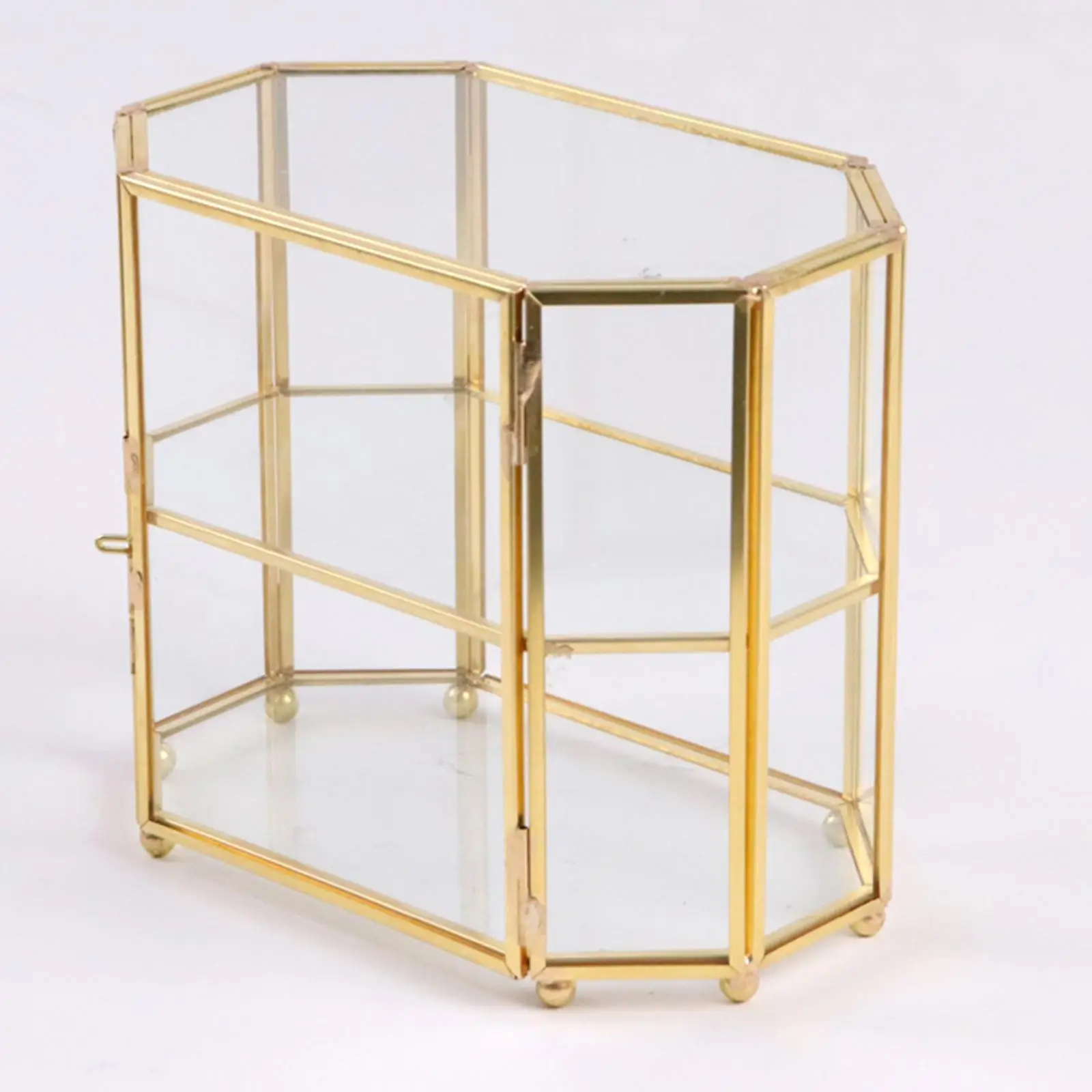 

Настольный стеклянный ящик для хранения косметики, латунная рамка 6,5x3,9x5,7 дюйма с 2-слойным держателем для духов для макияжа для свадебного декора, универсальный
