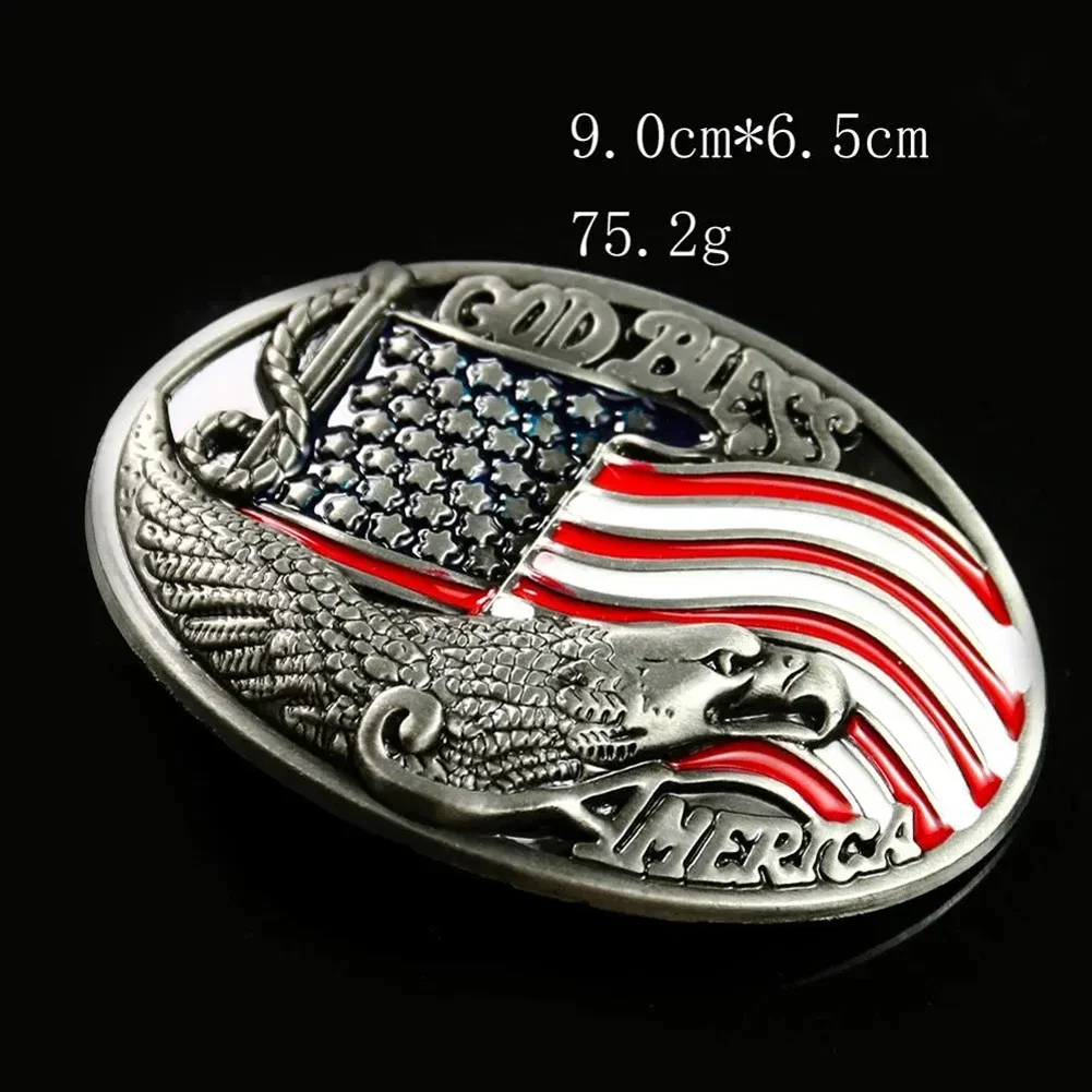 Metal American Eagle Flag Belt Buckle for Men God Bless Western Cowboy Jeans Decor Accessory Fits 4cm Wide Belt Clip Fastener