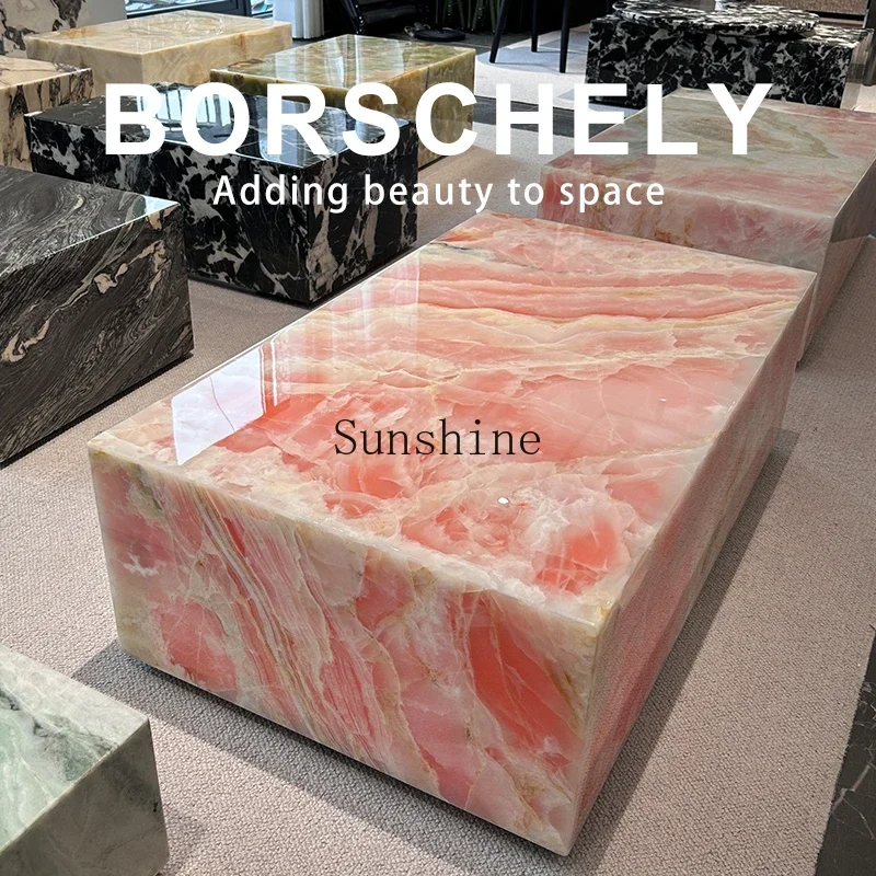 

Pink jade luxury stone living room floor coffee table marble Italian minimalist style FT