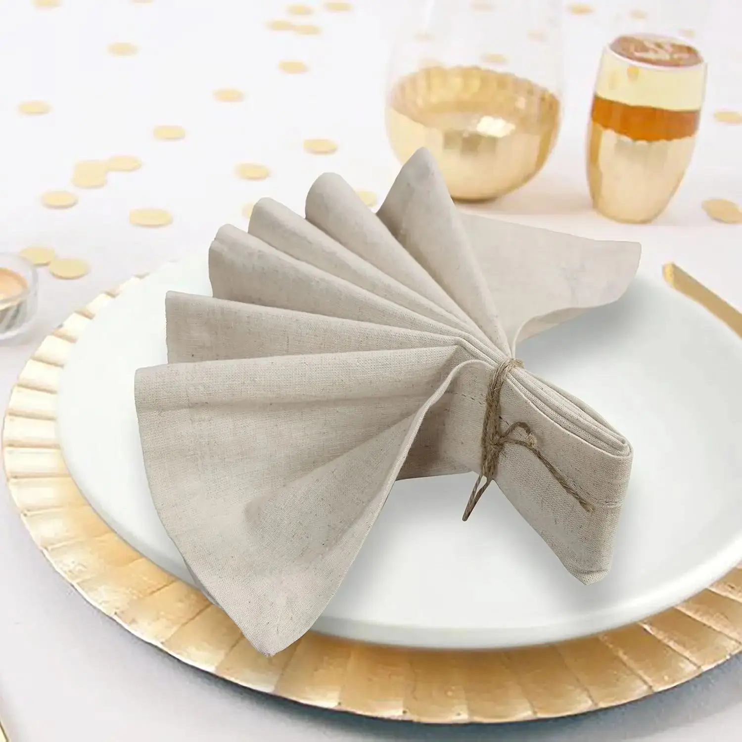 6 Pieces 100% Linen Dinner Napkin Nature Napkin Soft Absorbent Comfortable - Ideal for Events and Regular Use