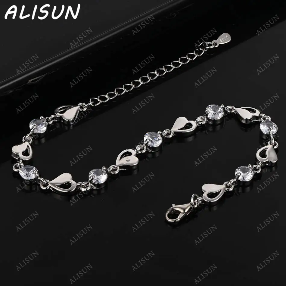 

ALISUN 925 Sterling Silver Zircons Hearts Bracelets For Women Charm Trend Birthday Gifts Fashion Party Fine Jewelry