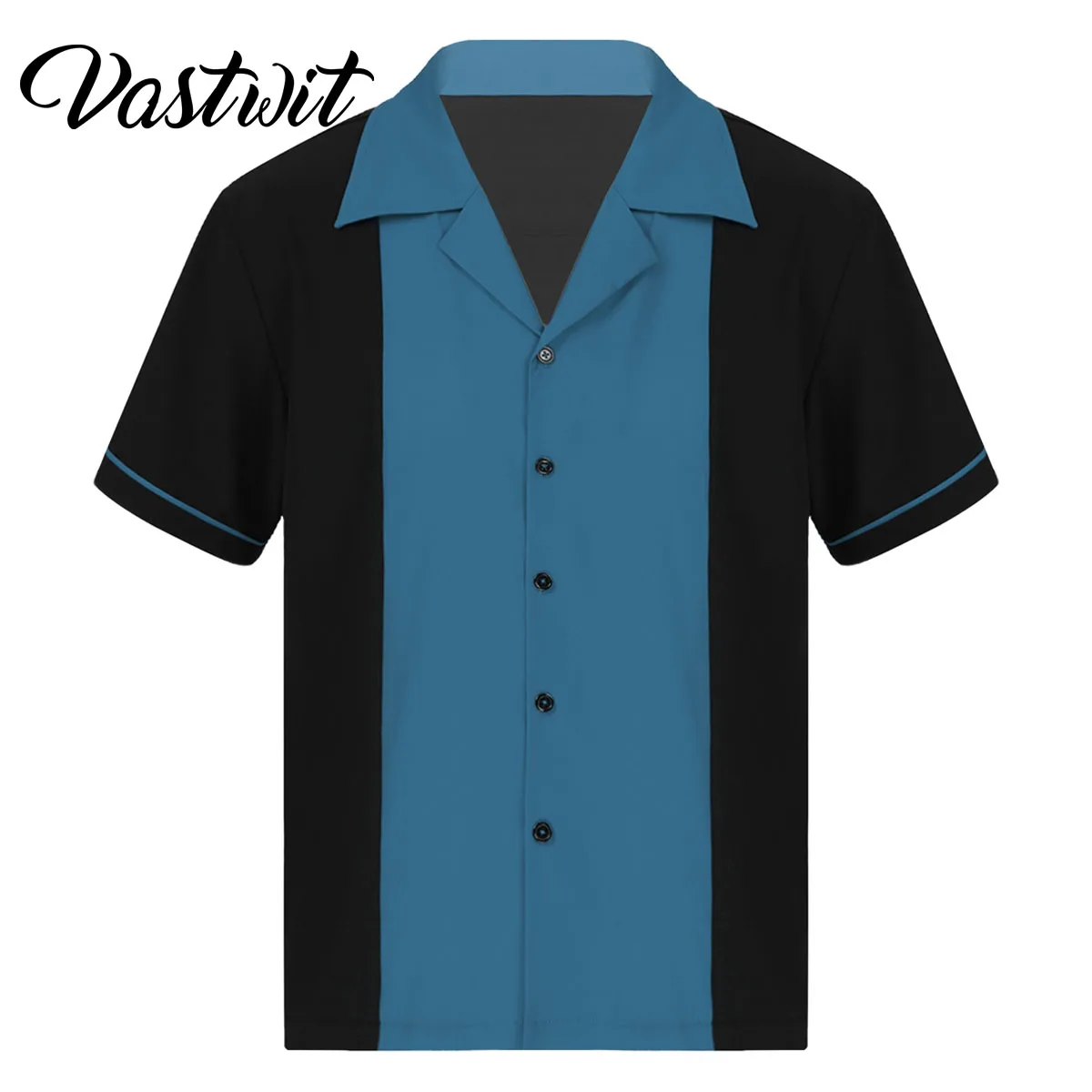 

Bowling Retro Mens Short-Sleeve Shirt New Hot 50's Classic Casual Color Block Notched Collar Button Down Tops Office Vacation