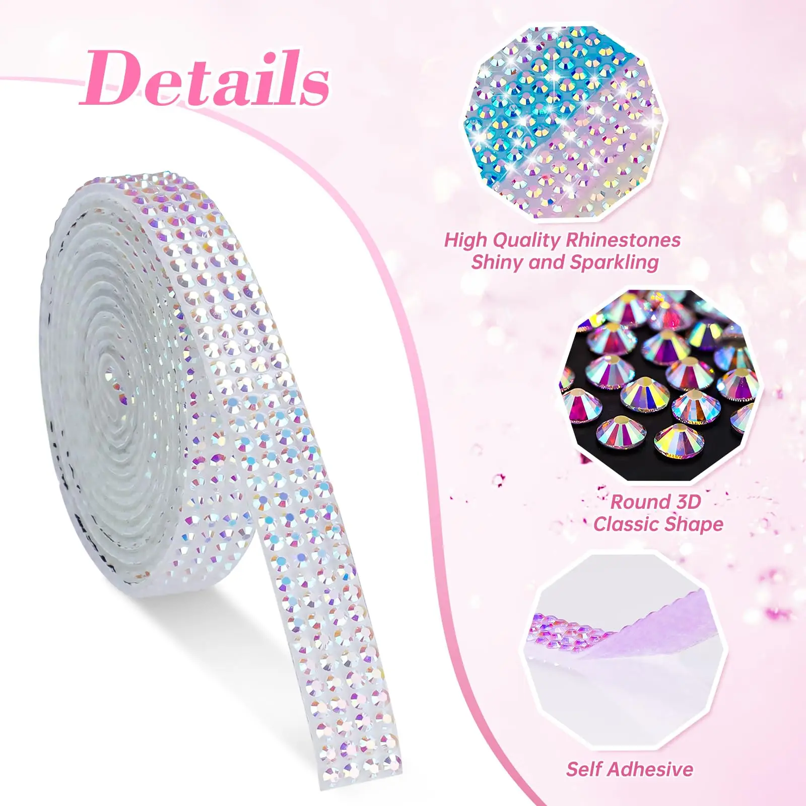 1 Yard Rhinestone Sticker Strip Self Adhesive Diamond Ribbon for DIY Crafts Decoration Scrapbooking Car Phone Feather Use