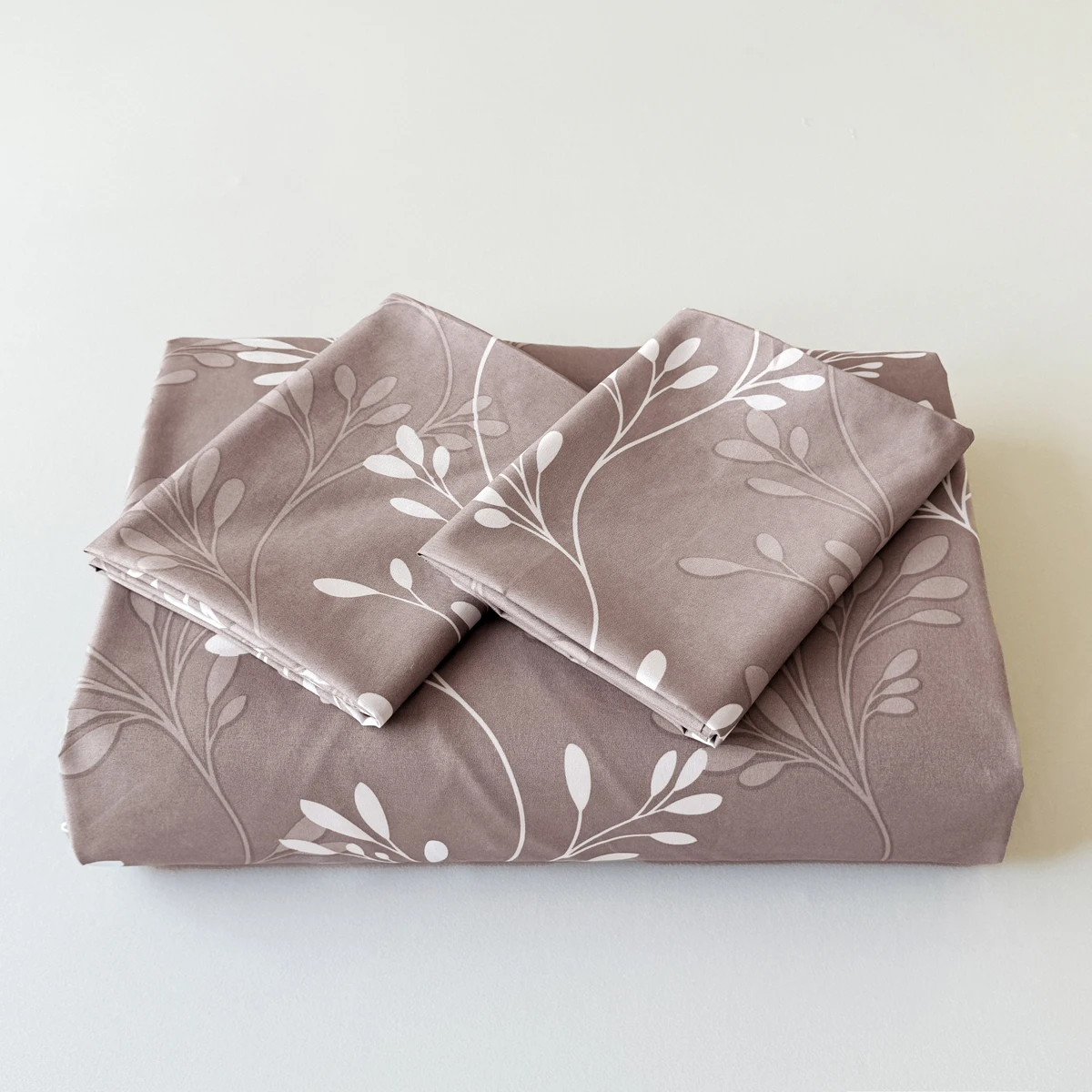 طقم غطاء لحاف مكون من 3 قطع مطبوع عليه نباتات من Café Brown مع سحاب إغلاق، مفروشات ناعمة قابلة للتنفس لجميع المواسم