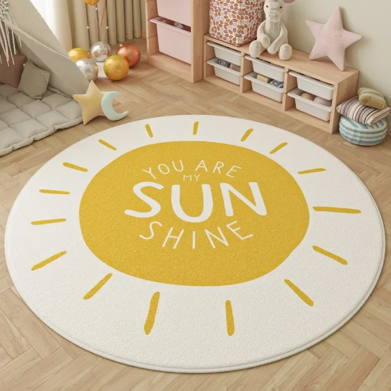 You Are My Sun Shine Round Nursery Play Mat - Soft Cream Area Rug for Baby Nursery Decor