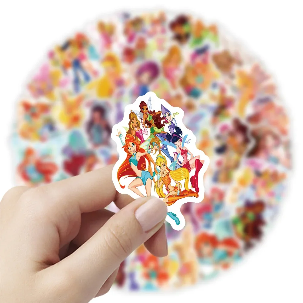 60 قطعة ملصقات كرتونية لنادي Winx ملصق رسوم متحركة مضحك للأمتعة والكمبيوتر المحمول والهاتف والجيتار ودراجة السيارة ولوح التزلج ألعاب أطفال #3