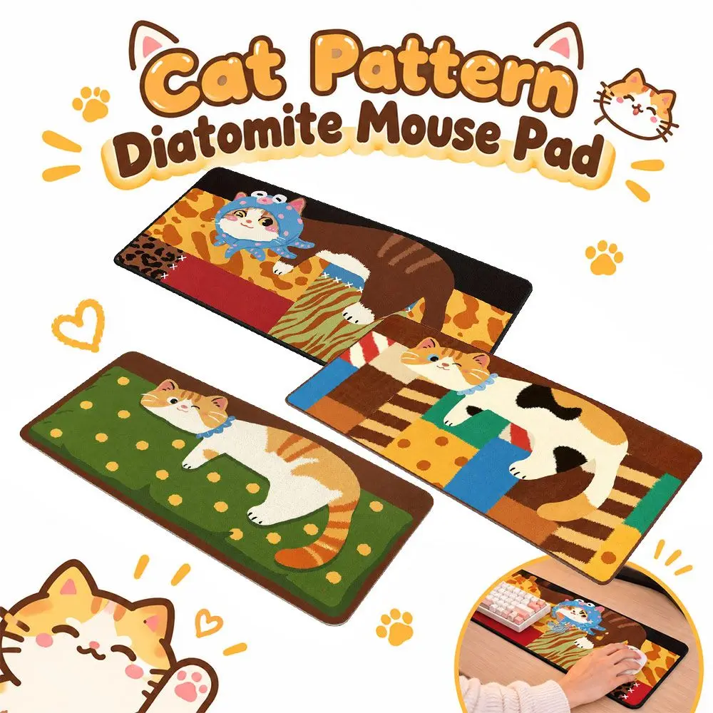 Fashion Cartoon Cat Print Mouse Pad Rectangular Shape Absorbent Surface Desk Mat Creative Pattern Cat Desk Pad Gaming Setup