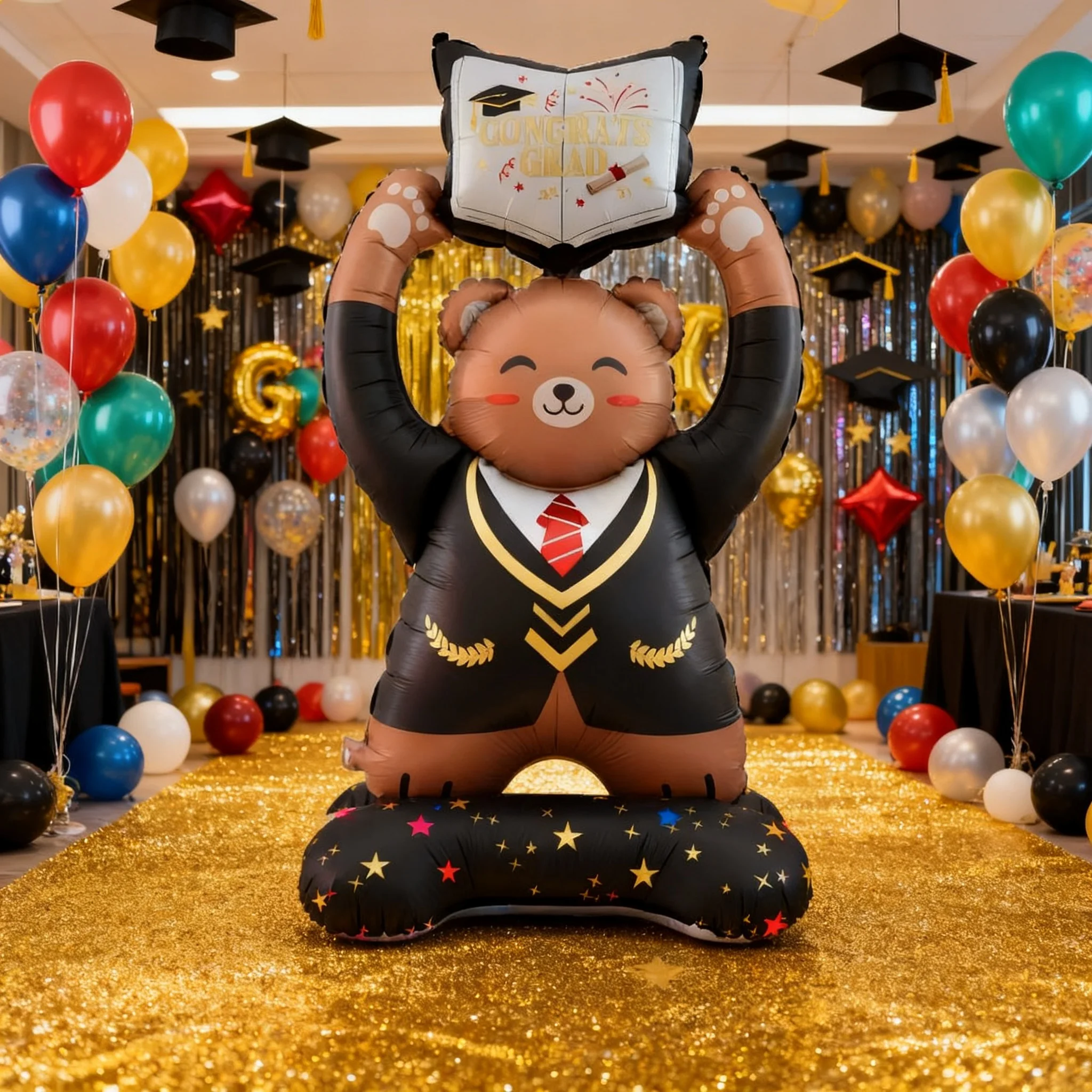 

1 oversized 59.06 inch teddy bear shaped balloon, wearing graduation attire and holding graduation certificate