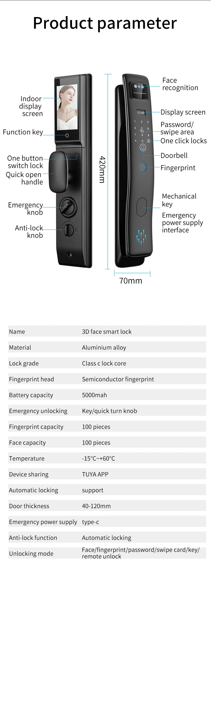 ビジュアルインターホン指紋パスワードWifiインテリジェント顔認識ホームドアロックカメラ付き