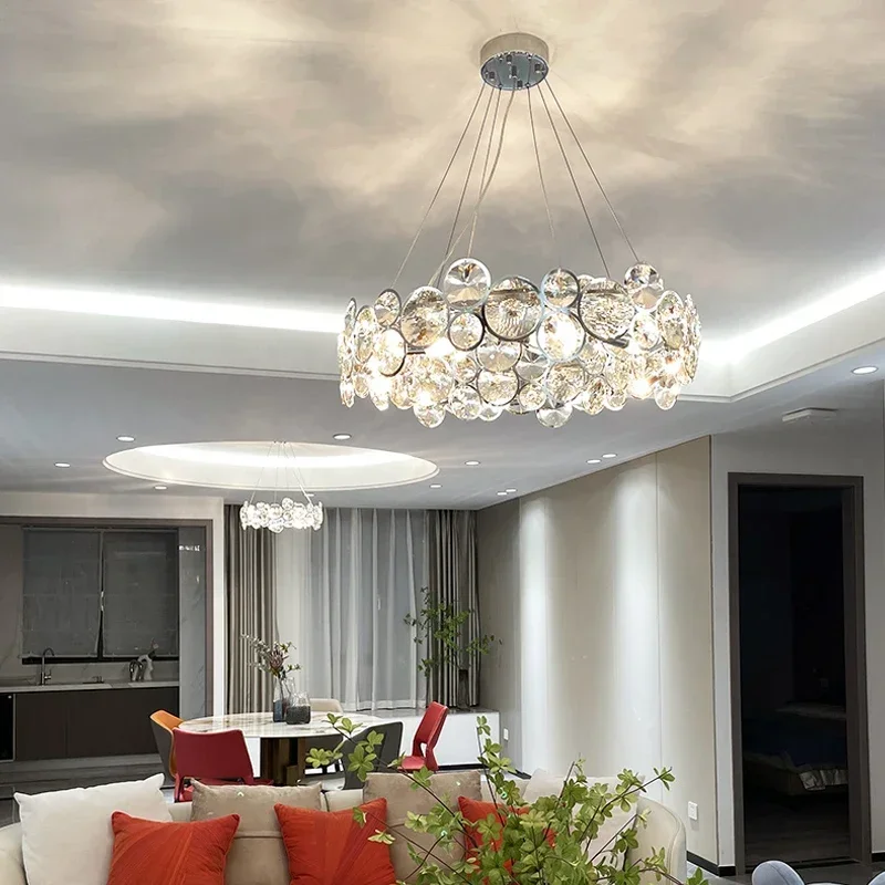 Modern Luxury Crystal Lamp Led Chandelier for Living Room Bedroom Dining Room Chrome Silvery Round Ring Design Pendant Light