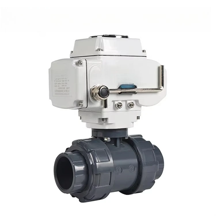 Valvola a sfera elettrica UPVC che regola la valvola a sfera motorizzata a doppia unione Valvola a sfera in PVC 220V con attuatore elettrico
