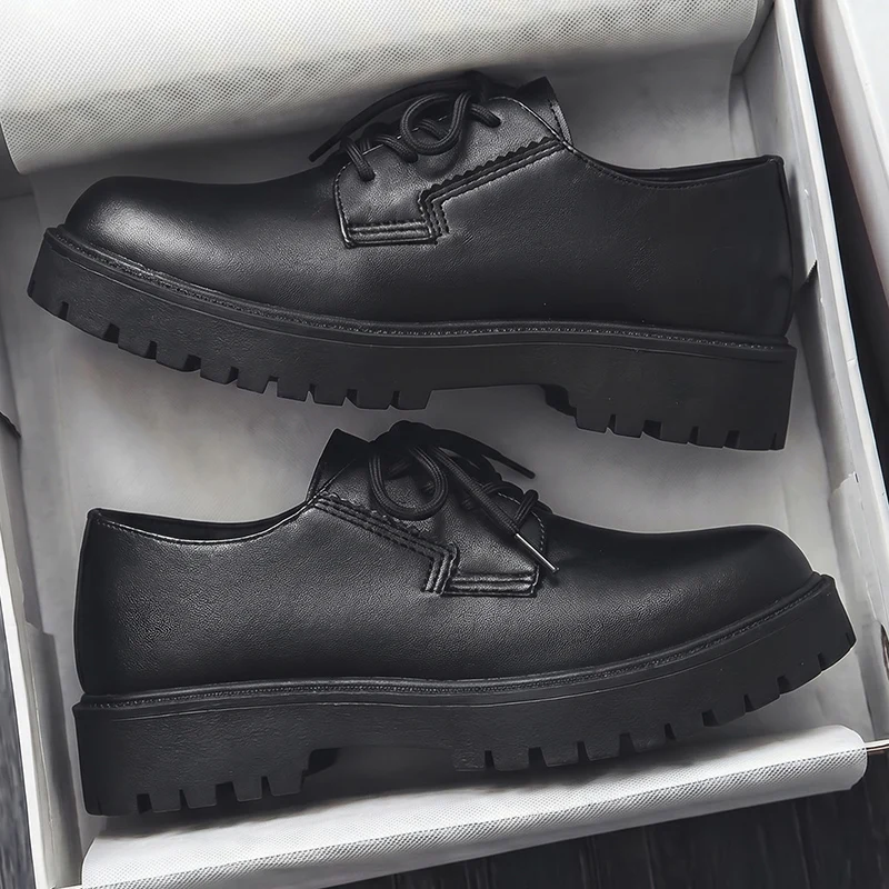 Men Matte Leather Platform Oxford Shoes Lace‑Up Thick Sole Casual Business Daily Wear Shoes