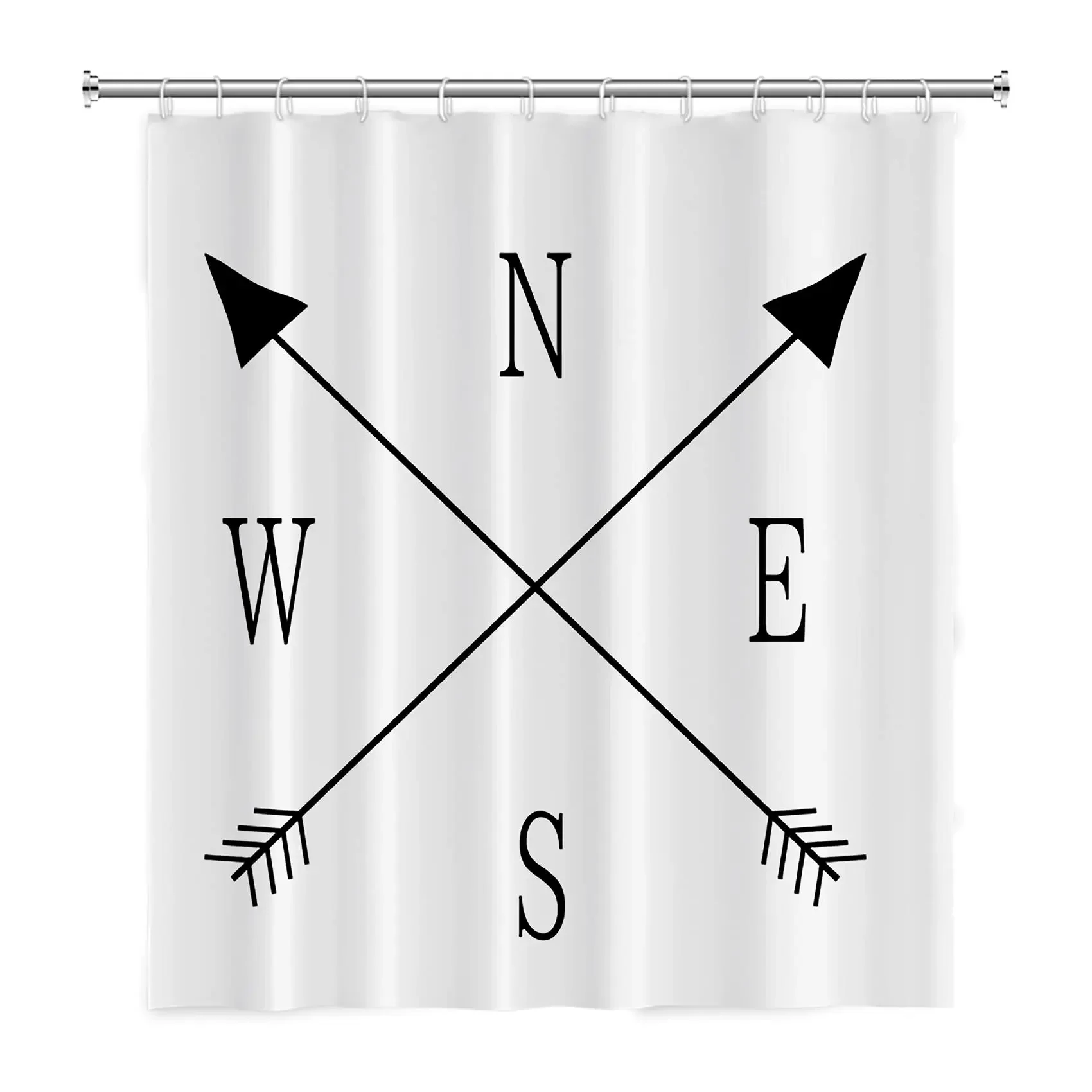 Camping Shower Curtain for Camper Trailer Camping Bathroom, Compass and Arrows N - S - E - W,Shorter and Narrow Shower Curtains