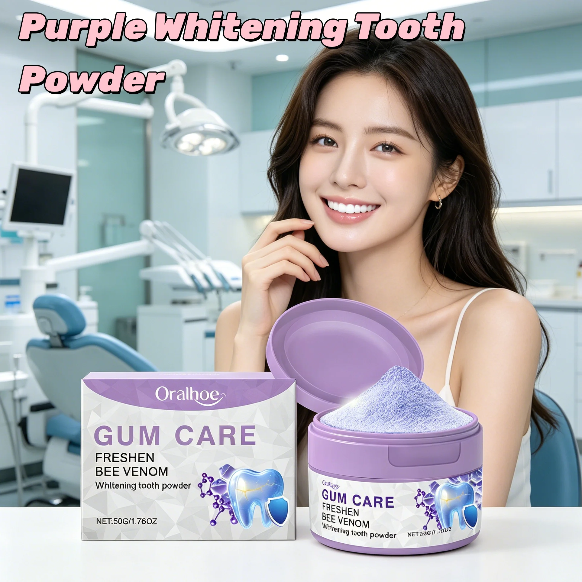 Purple Bee Venom Tooth Powder Teeth Whitening Remove Coffee Tea Smoke Stain Gum Care Fresh Breath Oral Cleansing Powder