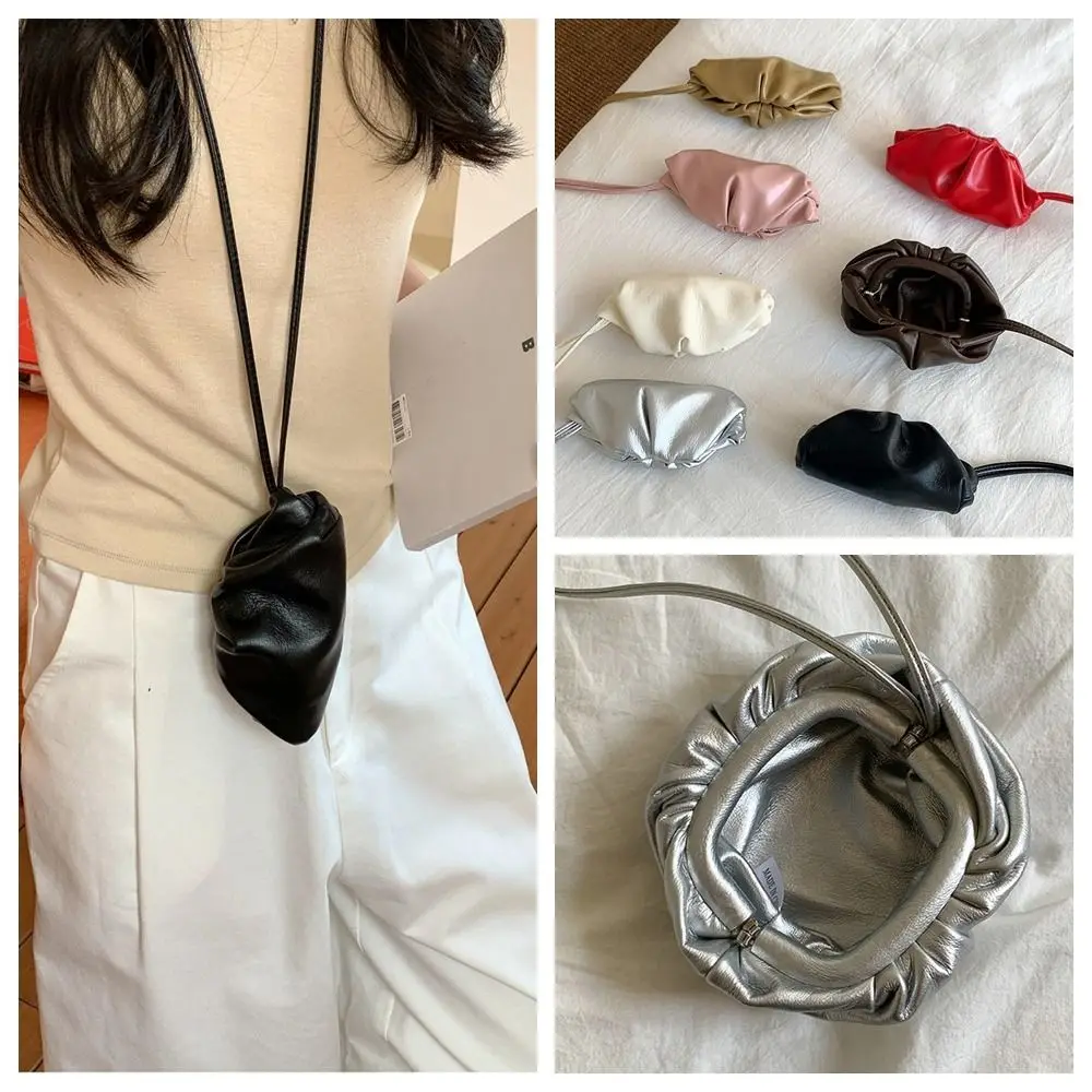 

Elegant PU Leather PU Mini Cloud Bag Silver Mini Hanging Neck Coin Purse Korean Style Purse Earphone Bag Travel