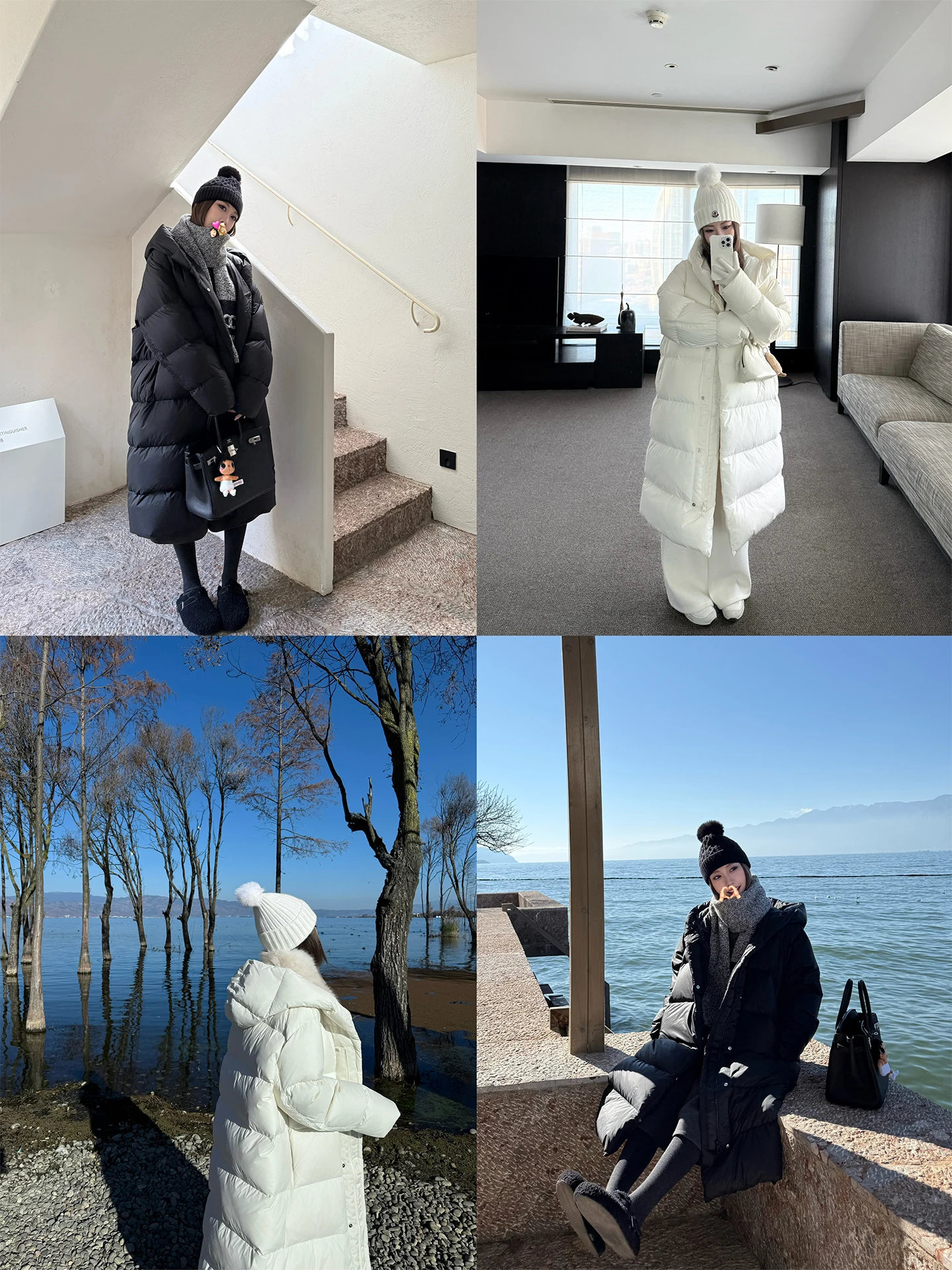 

4PRIL Thiened Long down Jaet with Hood 334g Filling Women's Winter Warm Coat Casual Loose Fit White Du Feather