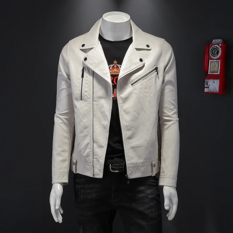 

Soft Leather Biker Jaet Men's Casual Slim Fit Spring Autumn Harley Clothing Leather Coat Metal Decoration Busin Sle