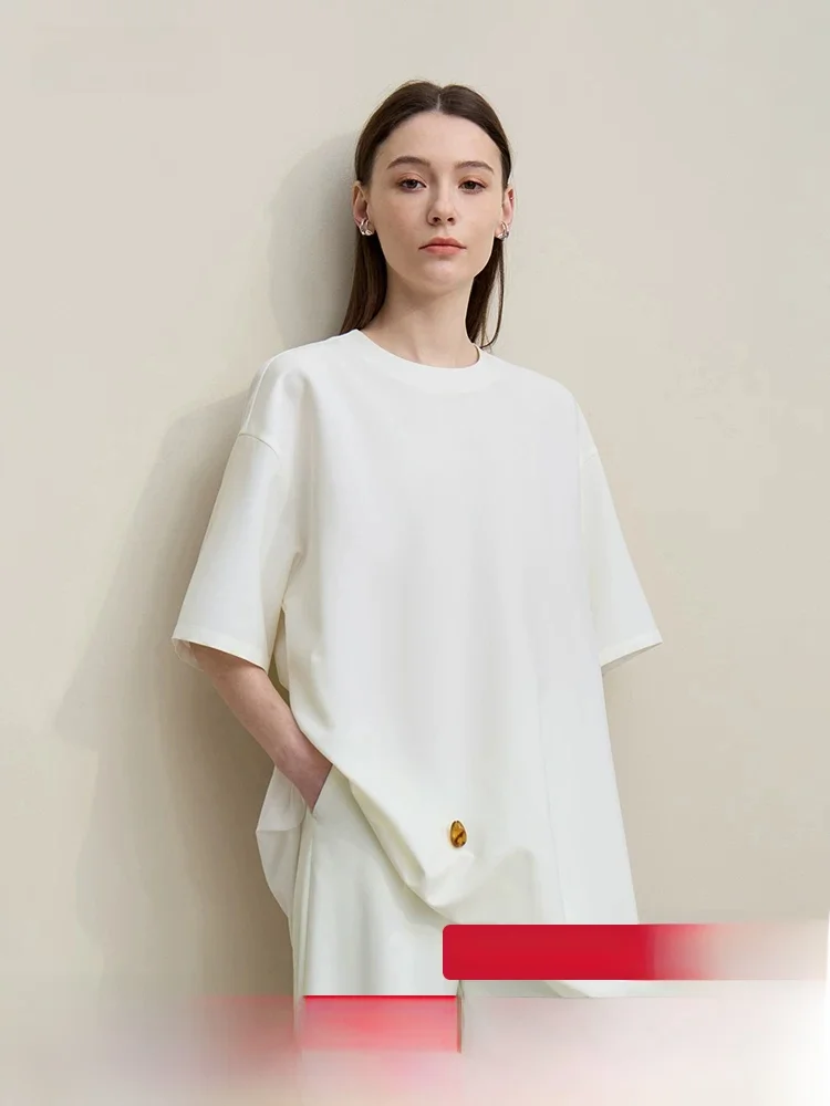 

Summer New round Ne Flower Bud Loose oulder T-irt Women's Jade Sensation Bead Bule Top i Casual Polyester Blend