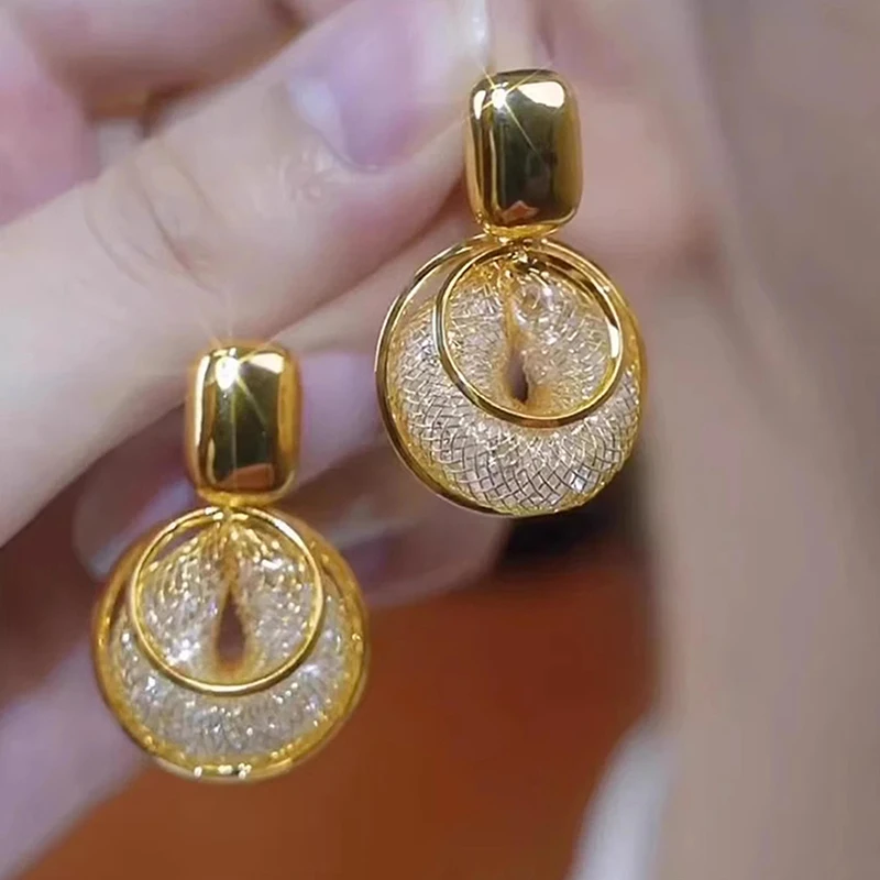 2024 New Vintage Metal Big Round Dangle Earrings For Women Exaggerated Gold Color Long Geometric Statement Earrings Jewelry