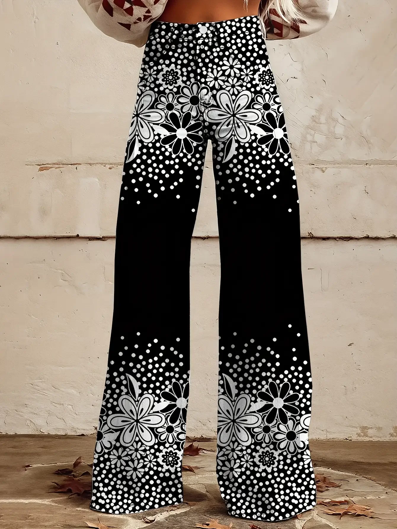  Casual jeans with a variety of colorful western prints, loose wide leg design, Fluorescent dark style pants