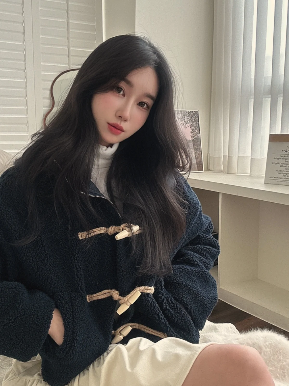 Collo in pelliccia di agnello Jaet in cotone caldo da donna Sli Cappotto con risvolto vintage Lunghezza ort Dettaglio bottoni Capispalla invernale