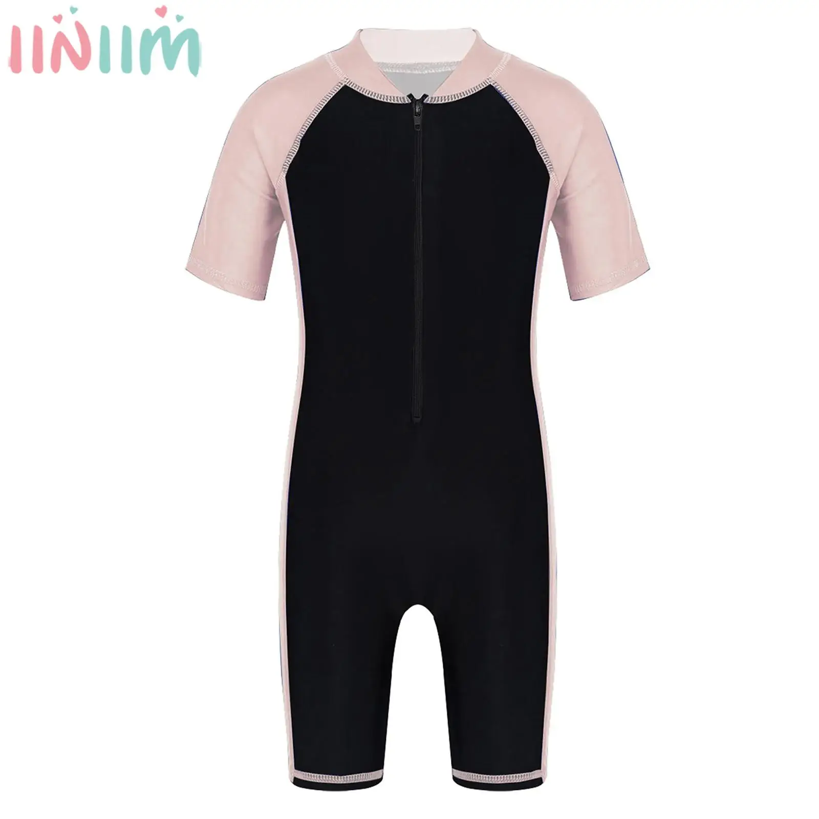 Kids Short Sleeve One-piece Sunscreen Swimsuit Summer Swimwear Rash Guard Wetsuit Bathing Suit for Pool Party Beach Hot Spring