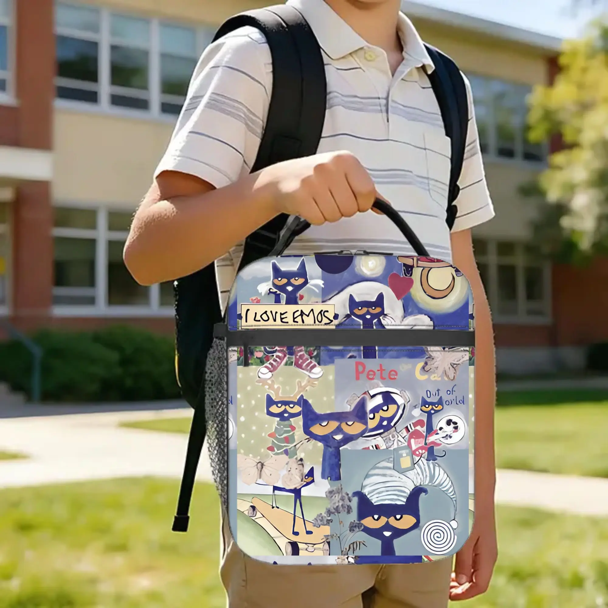 Cool Kitten Pete the Cat   Insulated Lunch Bags High Capacity Cartoon  Lunch Container Cooler Bag Lunch Box Tote Work  Picnic