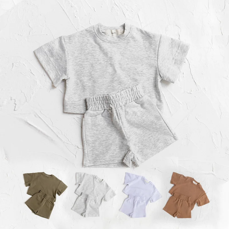 

New Infant Short Sleeve Shorts SetinsSummer style, solid color, soft and sportyTTwo-piece shirt set