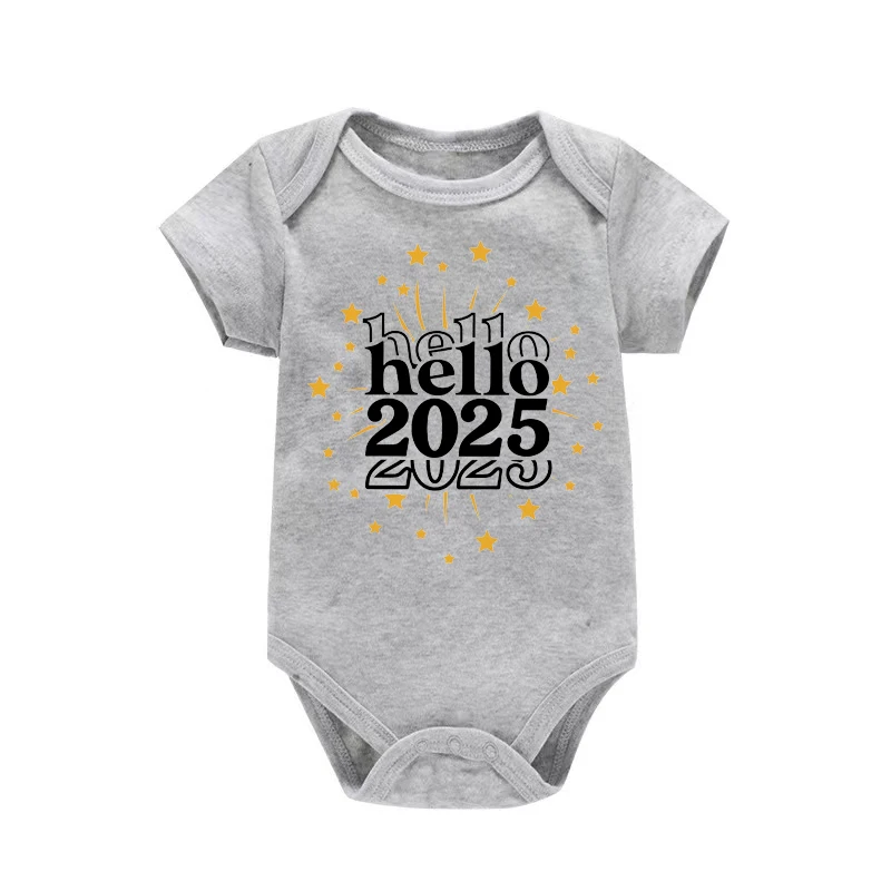 Hello 2025 Newborn Baby Bodysuit Casual Short Sleeve Infant Rompers Body Baby Boys Girls New Year Ropa Clothes Christmas Gift